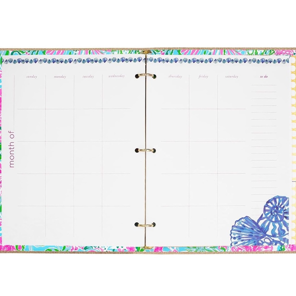 Lilly Pulitzer Tan and Gold Textured Binder with pencil holder and 2025 calendar - Picture 4 of 11